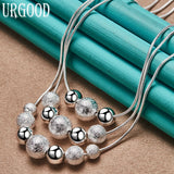 925 Sterling Silver Snake Chain Bead Necklace for Women