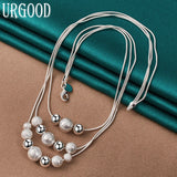 925 Sterling Silver Snake Chain Bead Necklace for Women
