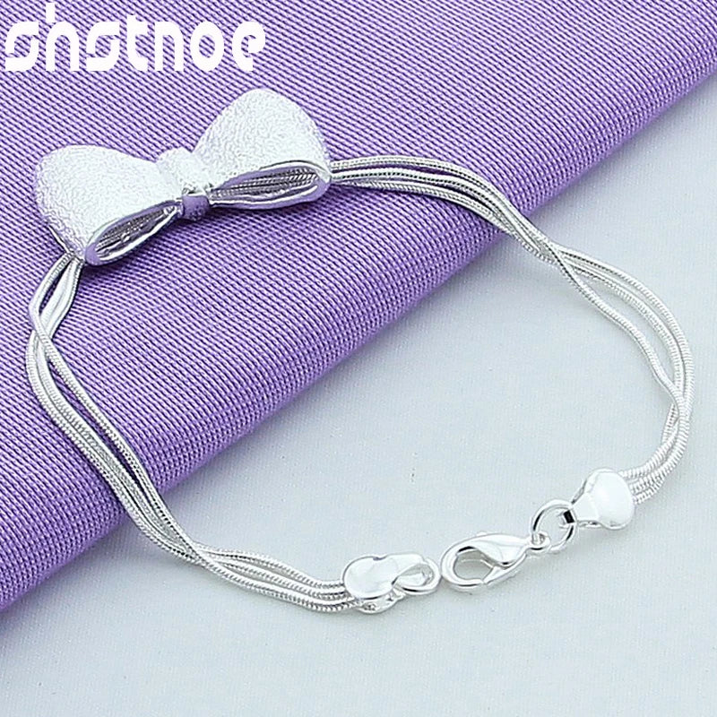 925 Silver Snake Chain Bow Bracelet for Women Gift Jewelry