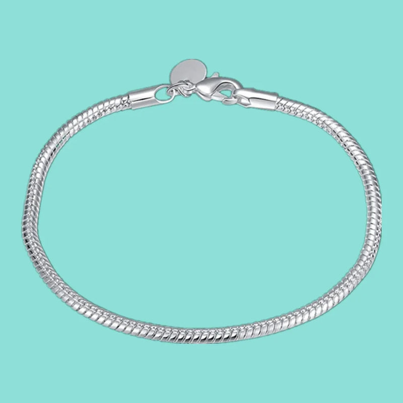 925 Silver Snake Chain Bracelet Women Men Jewelry