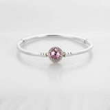 925 Silver Snake Chain Bracelets with Big CZ Pink Green Crystal for Women
