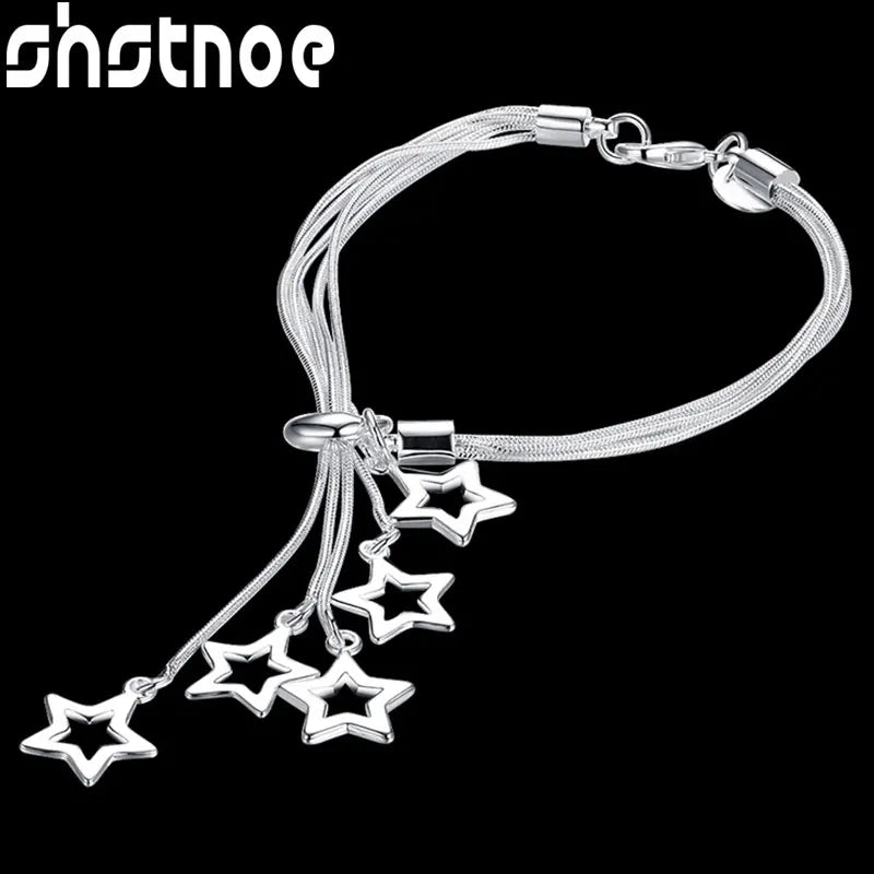 925 Silver Snake Chain Star Bracelet for Women Party Engagement Wedding Gift