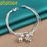 925 Silver Snake Chain Beads Bracelet Women