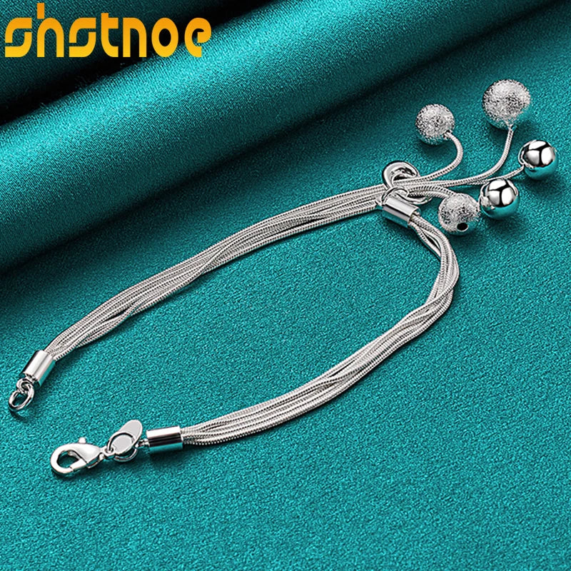 925 Silver Snake Chain Beads Bracelet Women