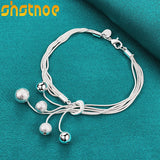 925 Silver Snake Chain Beads Bracelet Women
