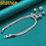 925 Silver Snake Chain Beads Bracelet Women