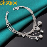 925 Silver Snake Chain Beads Bracelet Women