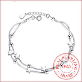 925 Silver Snake Chain Star Round Bead Charm Bracelets For Women Girls