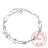 925 Silver Snake Chain Star Round Bead Charm Bracelets For Women Girls