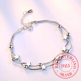 925 Silver Snake Chain Star Round Bead Charm Bracelets For Women Girls