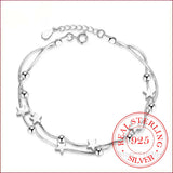 925 Silver Snake Chain Star Round Bead Charm Bracelets For Women Girls
