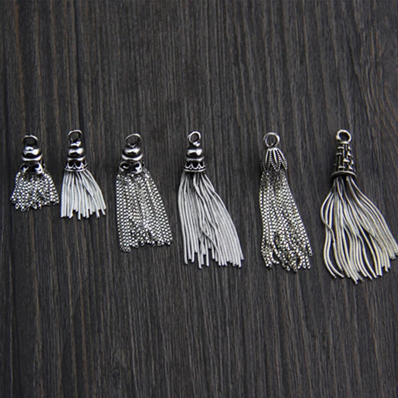 925 Silver Snake Chain Tassel Earring Pendant Vintage Charms