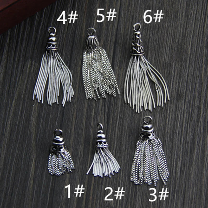 925 Silver Snake Chain Tassel Earring Pendant Vintage Charms