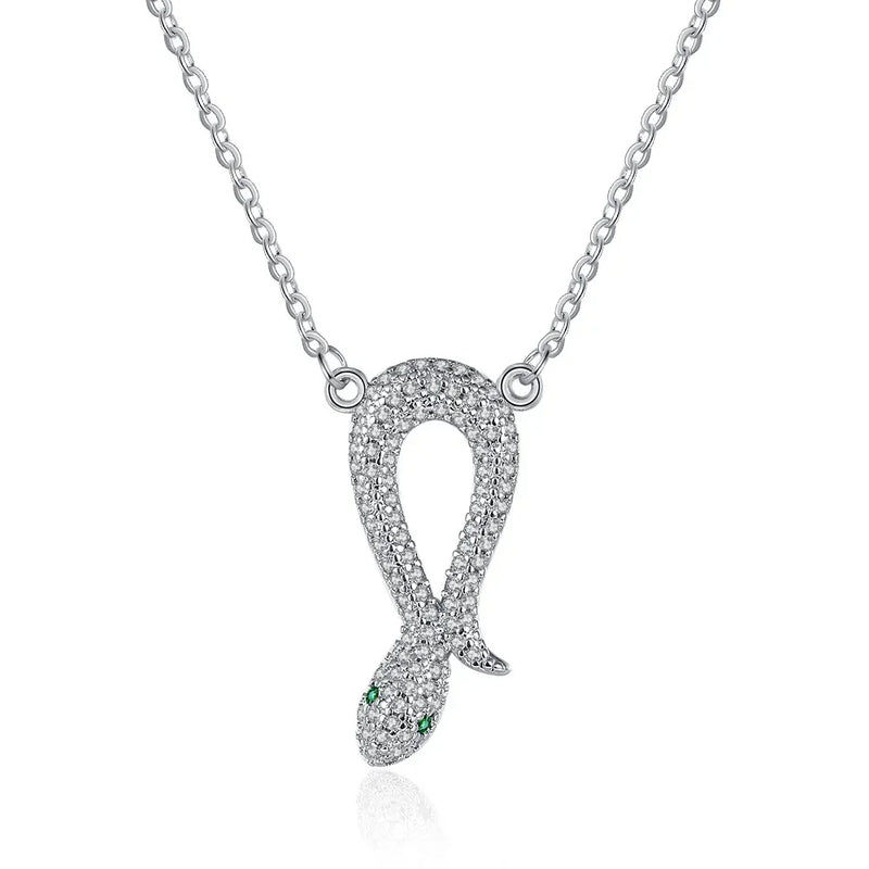 Sterling Silver Snake Jewelry Set Vintage Platinum Crystal Earrings Necklace