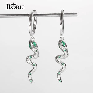 925 Silver Snake Animal Pendant & Green Zircon Earrings Set