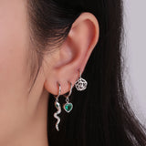 925 Silver Snake Animal Pendant & Green Zircon Earrings Set