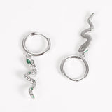 925 Silver Snake Animal Pendant & Green Zircon Earrings Set