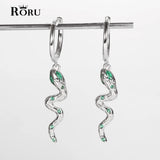 925 Silver Snake Animal Pendant & Green Zircon Earrings Set