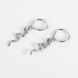 925 Silver Snake Animal Pendant & Green Zircon Earrings Set