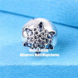 925 Silver Snowflake Clip Charm w/ Multi-Color Crystals for European Bracelets