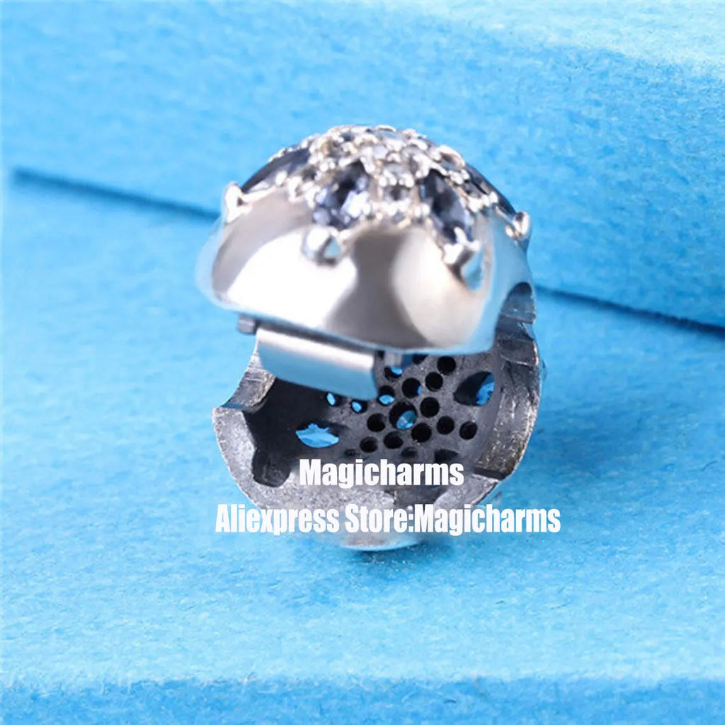925 Silver Snowflake Clip Charm w/ Multi-Color Crystals for European Bracelets