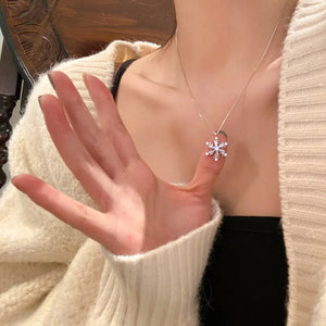 925 Silver Snowflake Crystal Necklace Women Jewelry