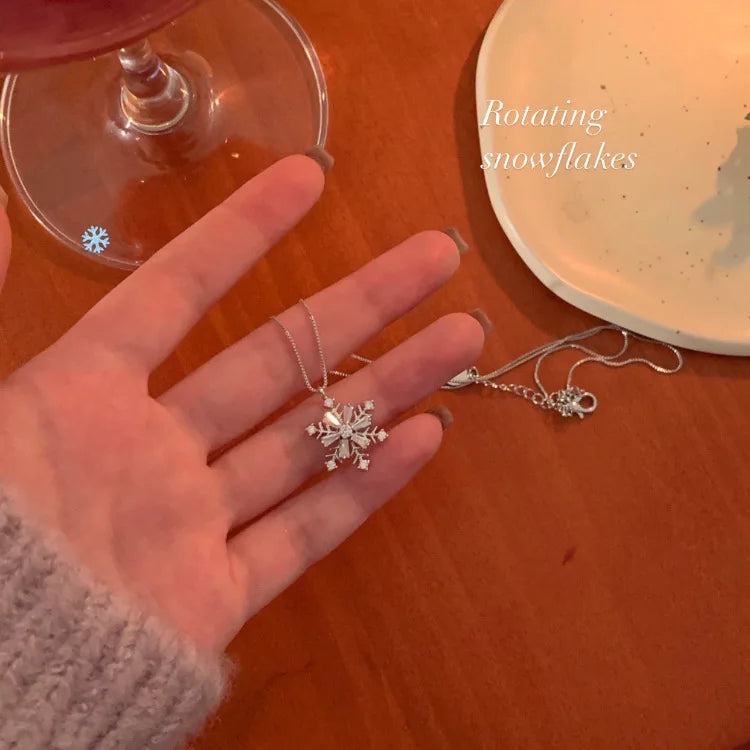 925 Silver Snowflake Crystal Necklace Women Jewelry