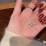 925 Silver Snowflake Crystal Necklace Women Jewelry