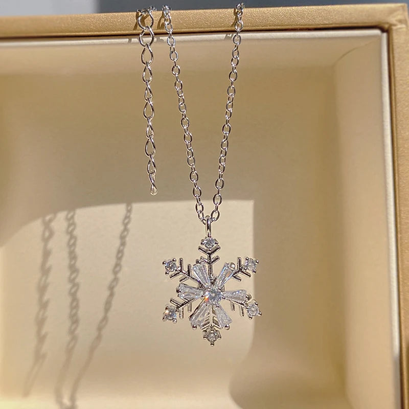 925 Silver Snowflake Flower Necklace for Women S925 Silver Needle AAA Zircon