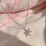 925 Silver Snowflake Flower Necklace for Women S925 Silver Needle AAA Zircon