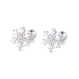 925 Silver Snowflake Zircon Stud Earrings Women Screw Hip Hop Birthday Jewelry