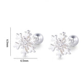 925 Silver Snowflake Zircon Stud Earrings Women Screw Hip Hop Birthday Jewelry