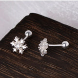 925 Silver Snowflake Zircon Stud Earrings Women Screw Hip Hop Birthday Jewelry