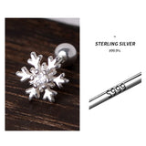 925 Silver Snowflake Zircon Stud Earrings Women Screw Hip Hop Birthday Jewelry