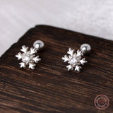 925 Silver Snowflake Zircon Stud Earrings Women Screw Hip Hop Birthday Jewelry