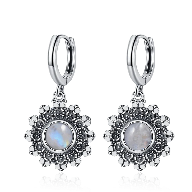 925 Silver Snowflake Kyanite Earrings Round 6MM Stone Vintage Jewelry