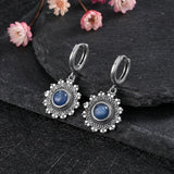 925 Silver Snowflake Kyanite Earrings Round 6MM Stone Vintage Jewelry