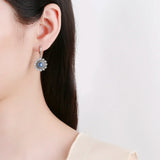 925 Silver Snowflake Kyanite Earrings Round 6MM Stone Vintage Jewelry