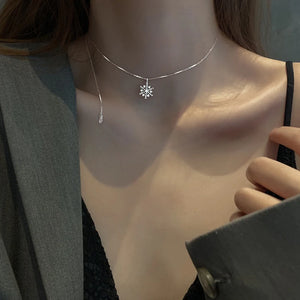 925 Silver Snowflake Pendant Necklace Women Choker
