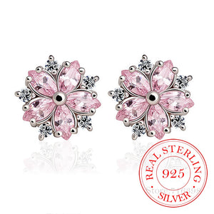 925 Silver Snowflake Pink Quartz Earrings Women Engagement Jewellery