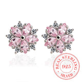 925 Silver Snowflake Pink Quartz Earrings Women Engagement Jewellery