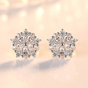 925 Silver Snowflake Pink Quartz Earrings Women Engagement Jewellery