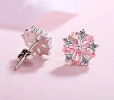 925 Silver Snowflake Pink Quartz Earrings Women Engagement Jewellery