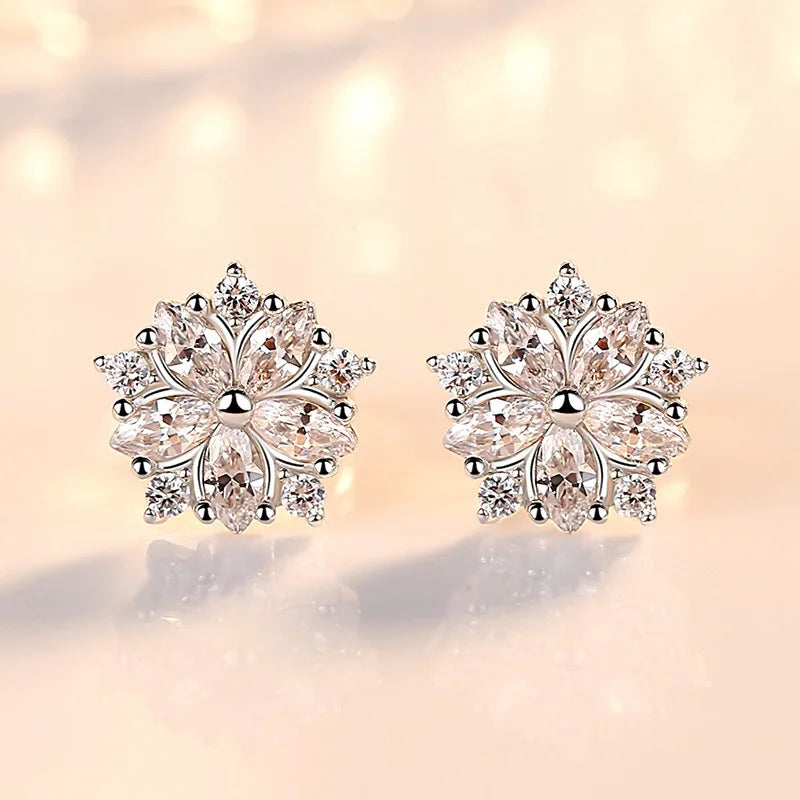 925 Silver Snowflake Pink Quartz Earrings Women Engagement Jewellery