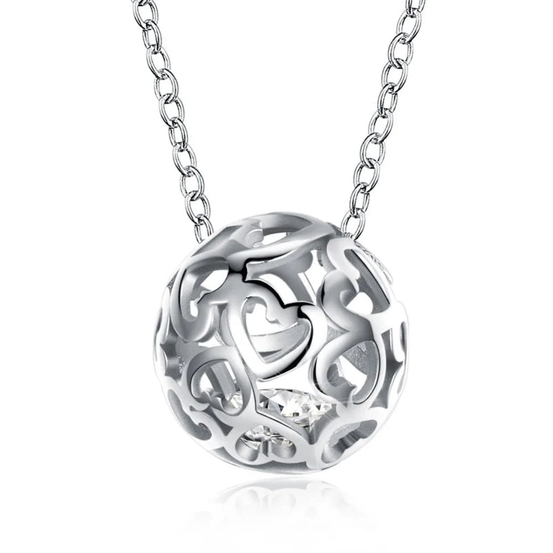 925 Sterling Silver Soccor Pendant Necklaces Hollow Football Heart Drop