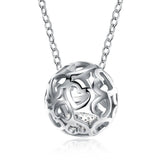 925 Sterling Silver Soccor Pendant Necklaces Hollow Football Heart Drop