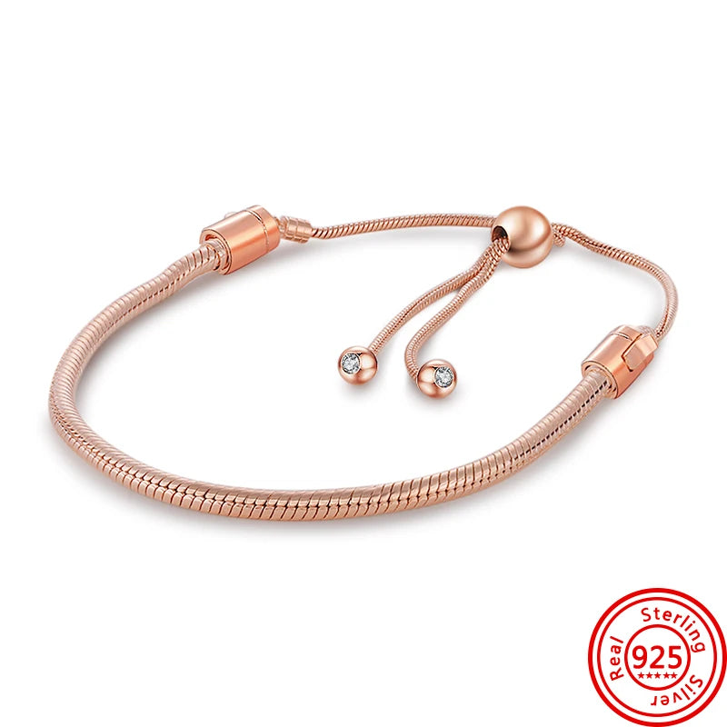 925 Silver Snake Chain Bracelet Pave Sparkling Women DIY Jewelry Gift