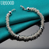 925 Sterling Silver Bead Circle Chain Bracelet Women Men Jewelry