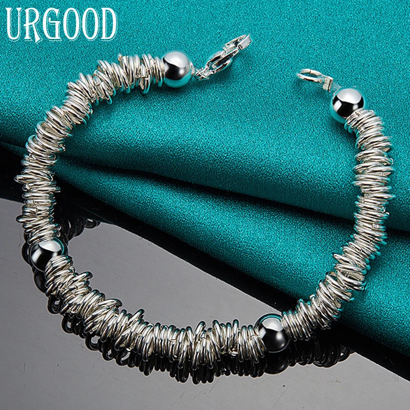 925 Sterling Silver Bead Circle Chain Bracelet Women Men Jewelry