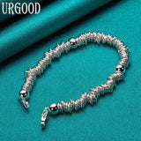 925 Sterling Silver Bead Circle Chain Bracelet Women Men Jewelry